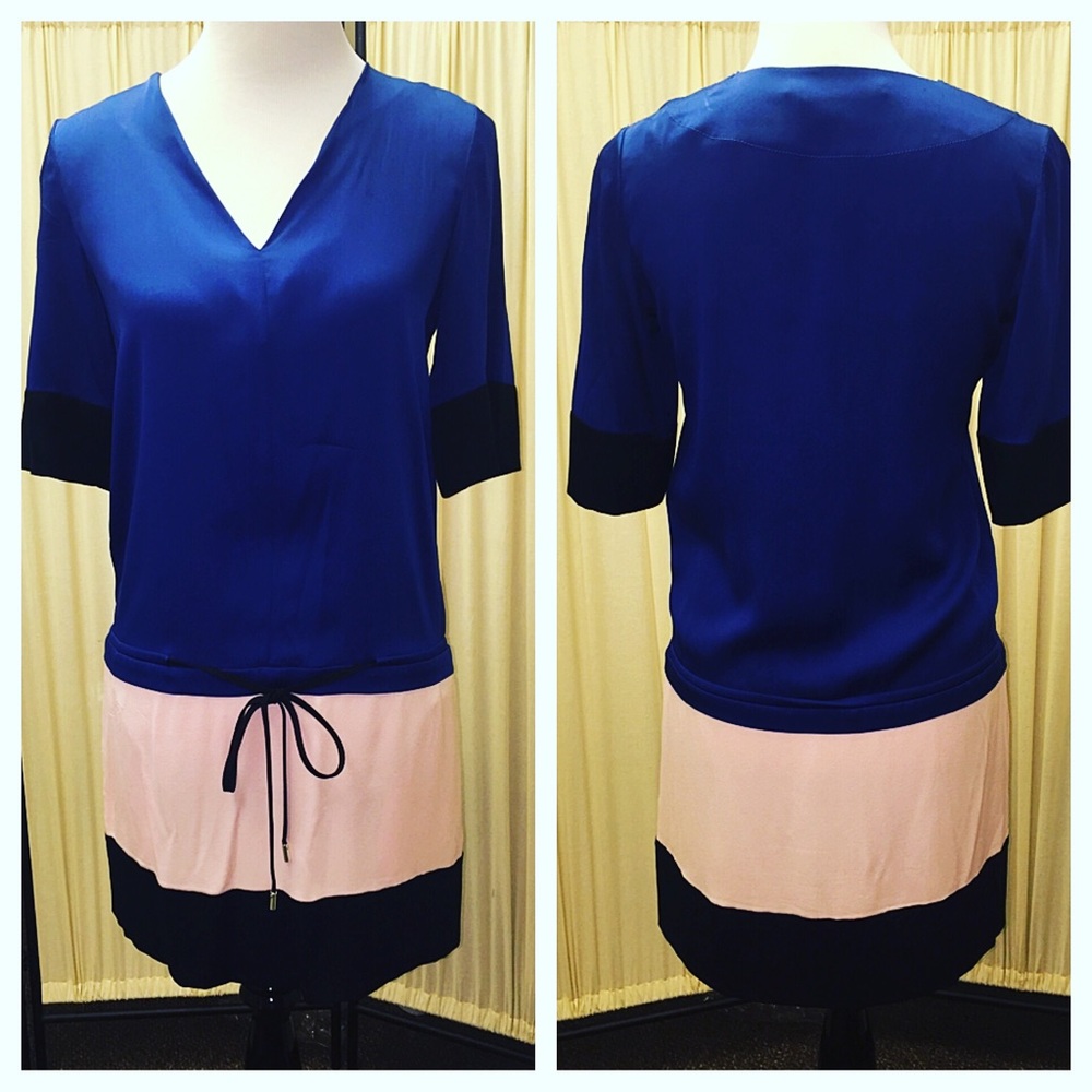 DVF Silk Color Block Drawstring Dress w/ Pockets